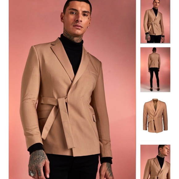 BoohooMAN Tie Waist Belt Blazer - Picture 4 of 7